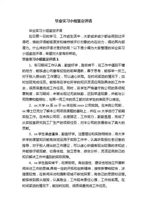 毕业实习小组鉴定评语