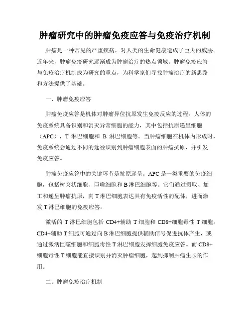 肿瘤研究中的肿瘤免疫应答与免疫治疗机制
