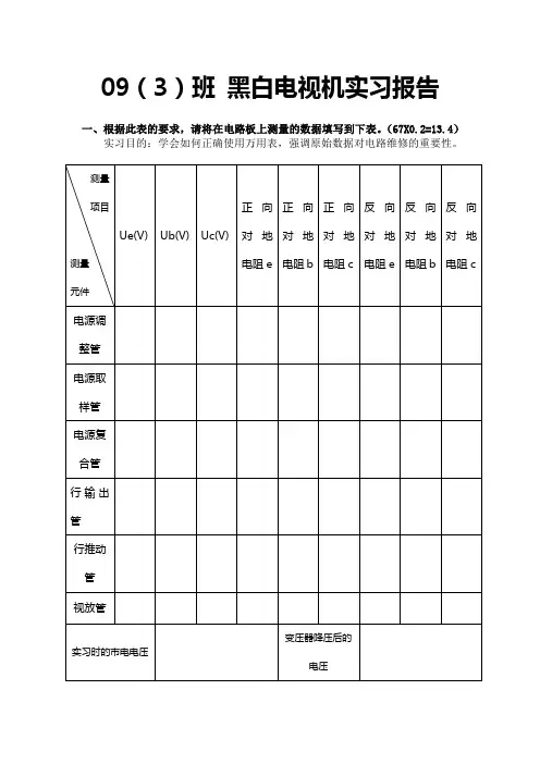 09(3)班 黑白电视机实习报告