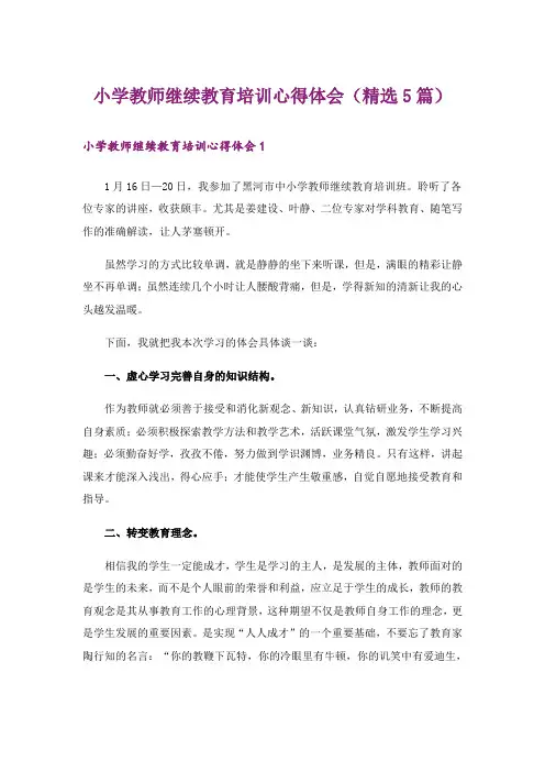 小学教师继续教育培训心得体会(精选5篇)
