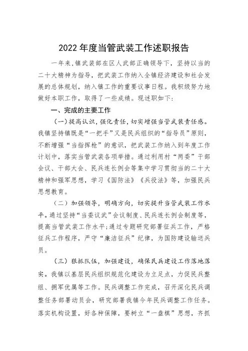 镇武装工作述职报告