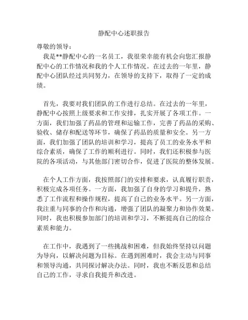 静配中心述职报告