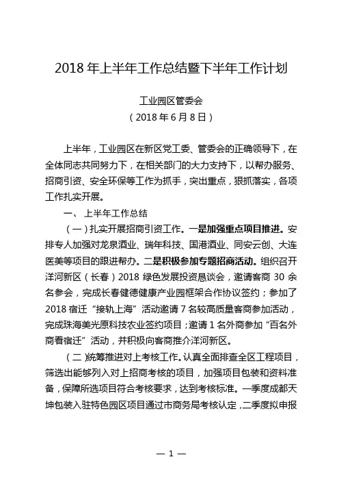 工业园区2018年半年总结计划