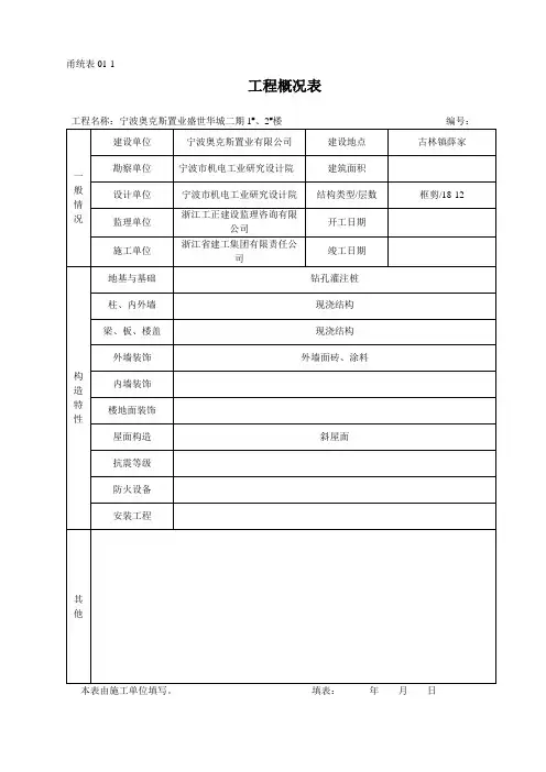 甬统表C01-1 工程概况表