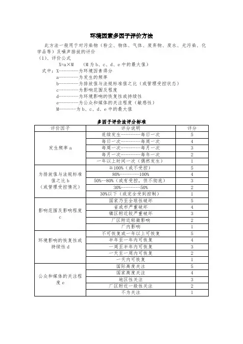 环境因素多因子评价方法