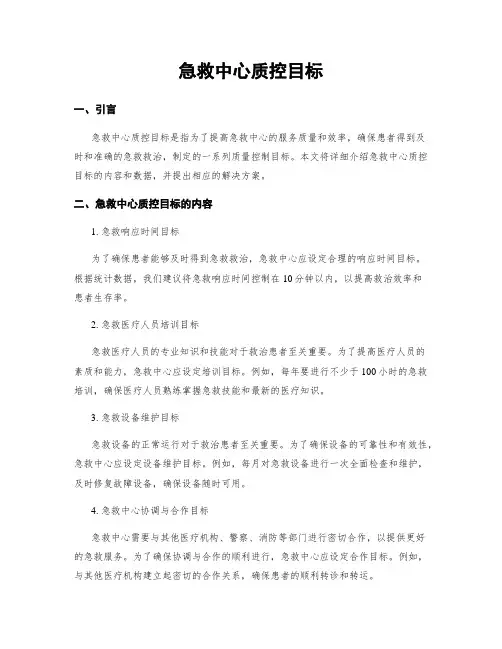 急救中心质控目标