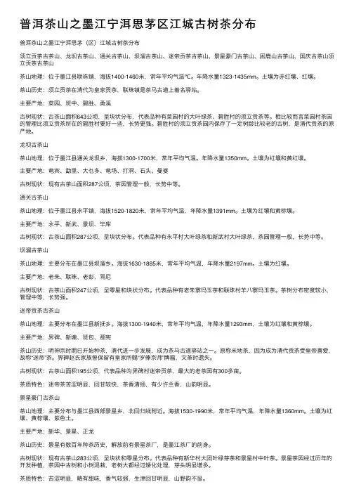 普洱茶山之墨江宁洱思茅区江城古树茶分布