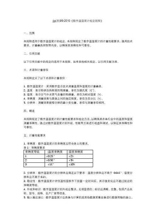 jjg(苏)99-2010《数字温湿度计检定规程》