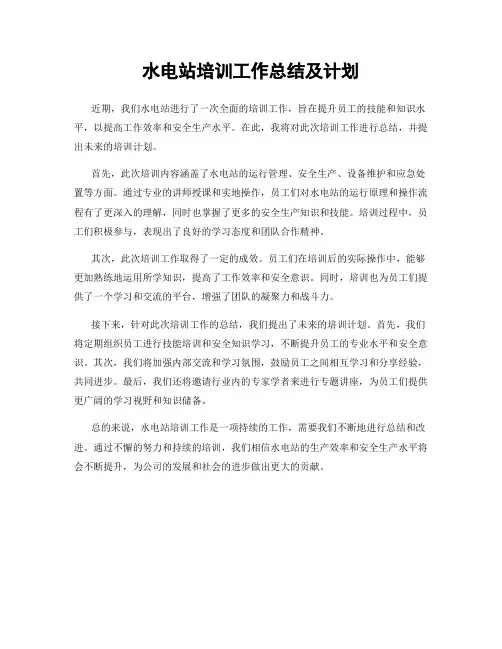 水电站培训工作总结及计划