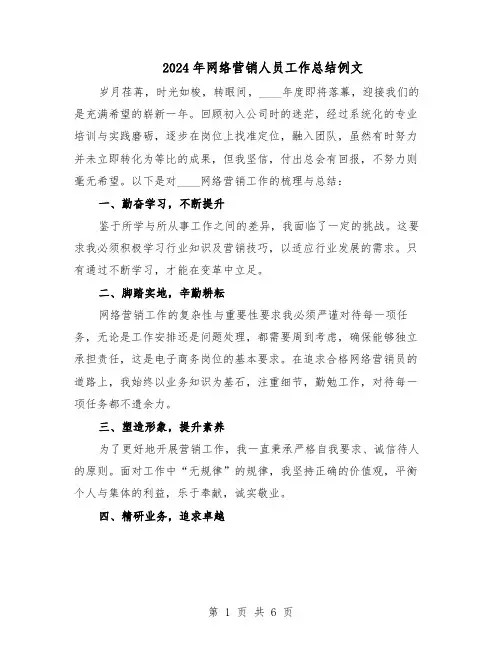 2024年网络营销人员工作总结例文（四篇）