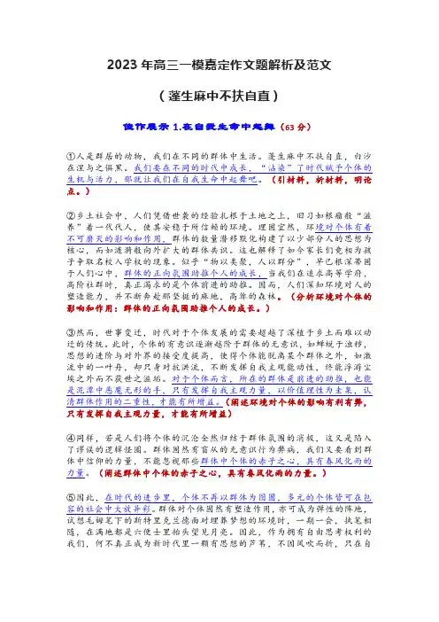 2023年高三一模嘉定作文题解析及范文