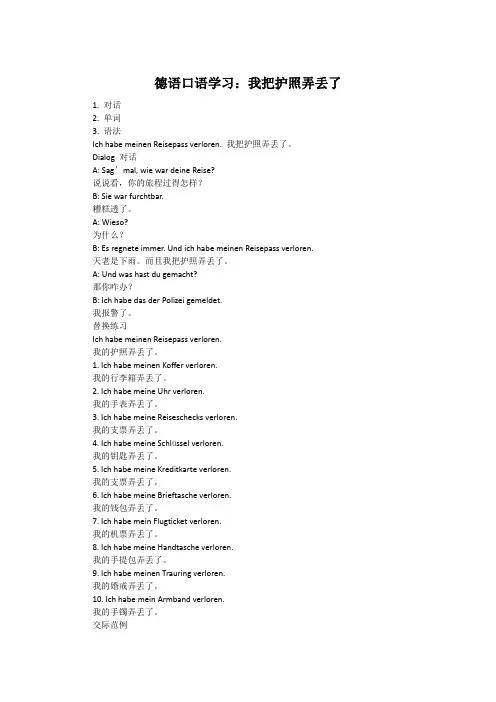 德语口语学习：我把护照弄丢了