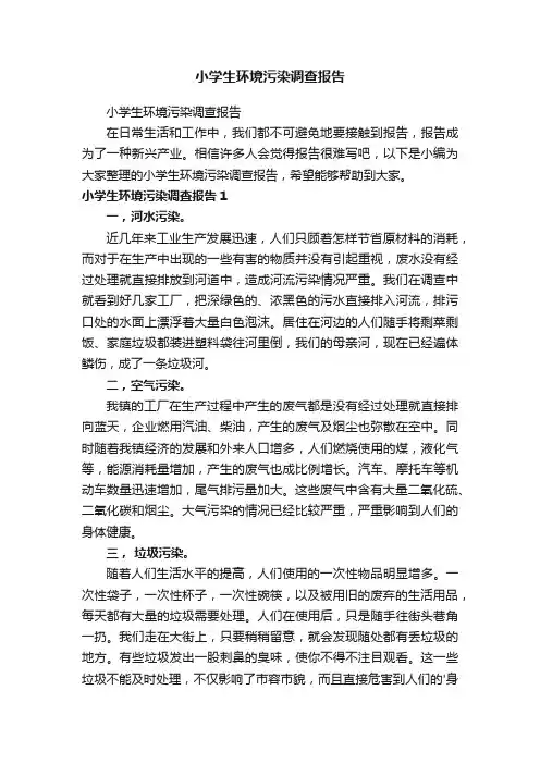 小学生环境污染调查报告
