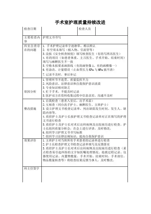 手术室护理质量持续改进记录