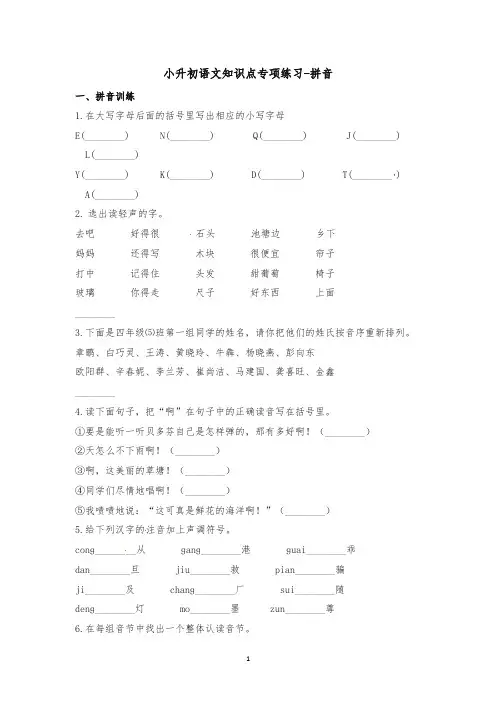 六年级下册语文试题-小升初语文知识点专项练习-拼音1全国通用(含答案)