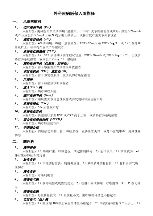 外科疾病医保入院指征