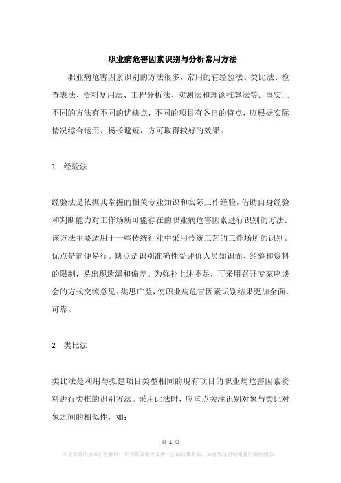 职业病危害因素识别与分析常用方法