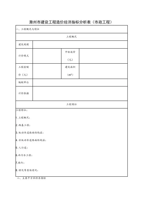 滁州市建设工程造价经济指标分析表市政工程