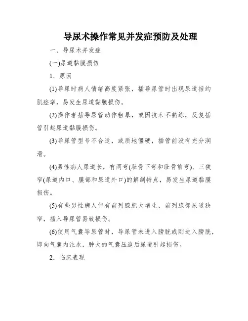 导尿术操作常见并发症预防及处理