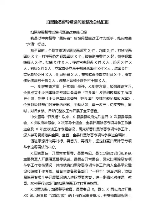 扫黑除恶督导反馈问题整改总结汇报
