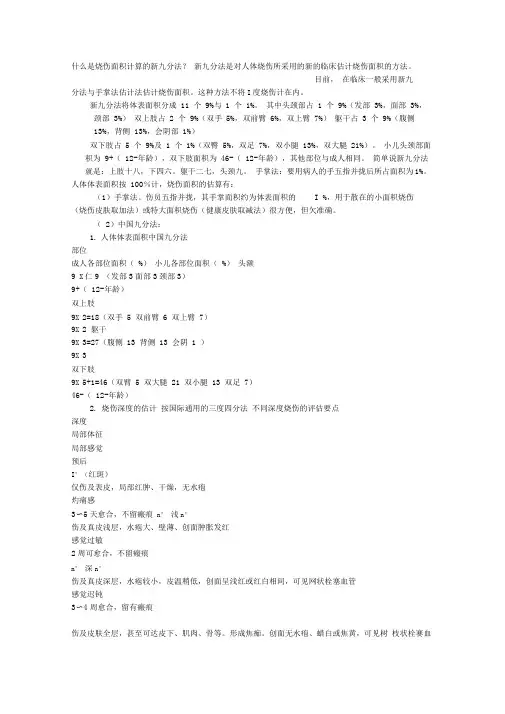 烧伤面积计算级九分法