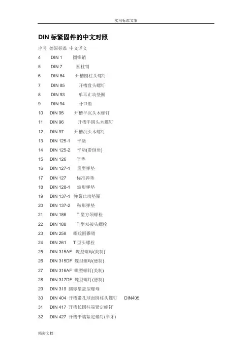 DIN标紧固件地中文对照