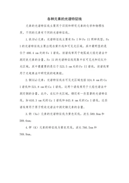 各种元素的光谱特征线
