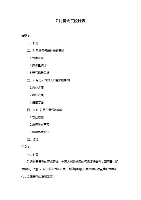 7月份天气统计表