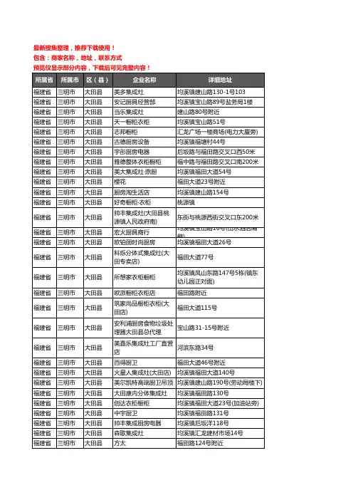 新版福建省三明市大田县厨卫电器企业公司商家户名录单联系方式地址大全30家