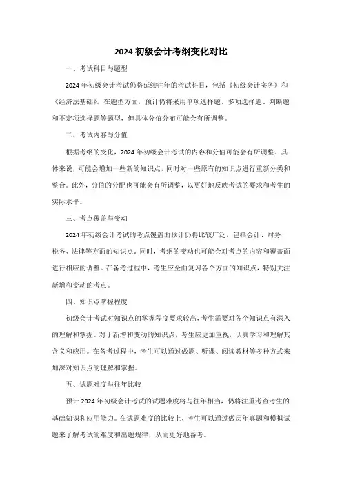 2024初级会计考纲变化对比