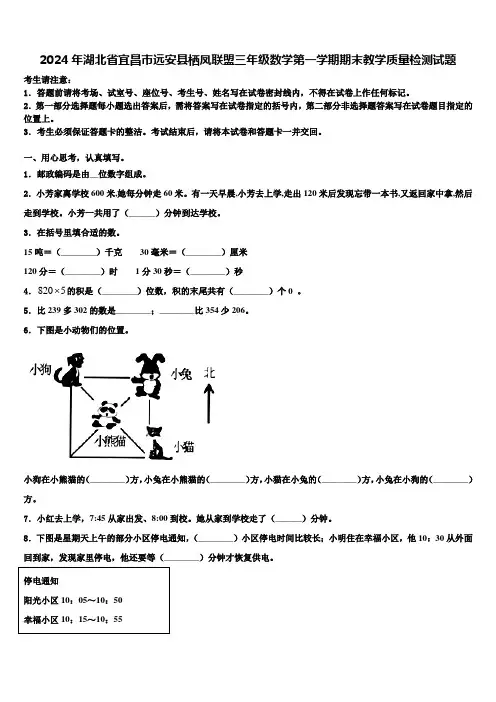 2024年湖北省宜昌市远安县栖凤联盟三年级数学第一学期期末教学质量检测试题含解析
