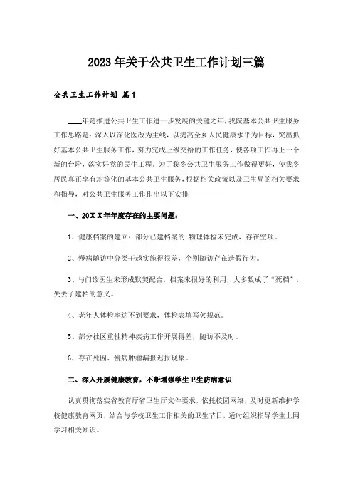 2023年关于公共卫生工作计划三篇