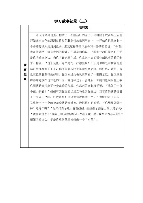 幼儿园学习故事记录(三)
