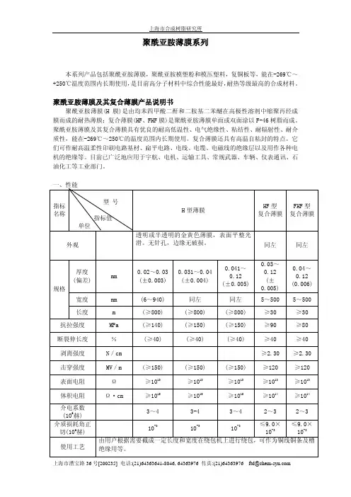 聚酰亚胺复合膜FHF型说明书