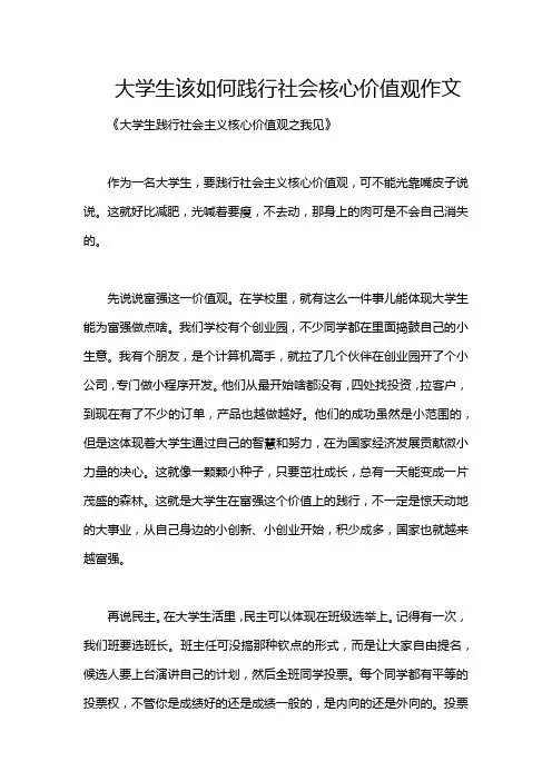 大学生该如何践行社会核心价值观作文