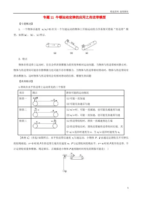 「精品」高中物理力学提升专题11牛顿运动定律的应用之传送带模型