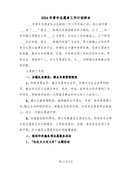 2024年青年志愿者工作计划样本(5篇)