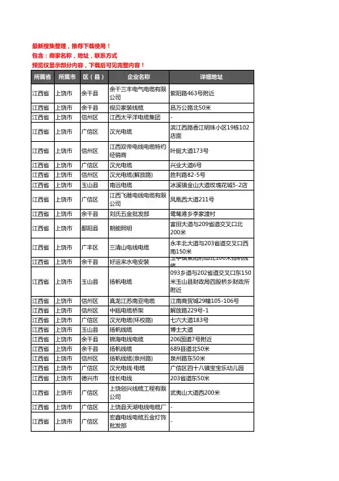 新版江西省上饶市电线电缆企业公司商家户名录单联系方式地址大全154家