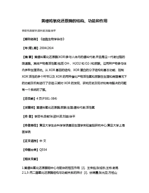 黄嘌呤氧化还原酶的结构、功能和作用