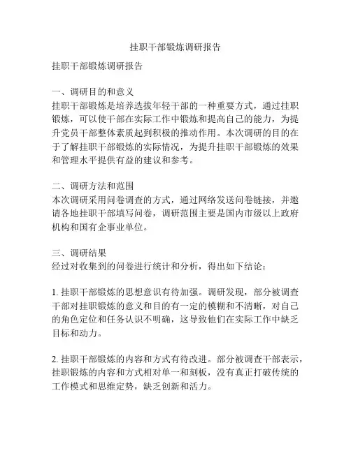 挂职干部锻炼调研报告