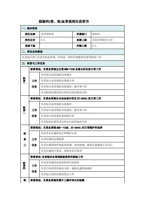 血常规检验岗位职责