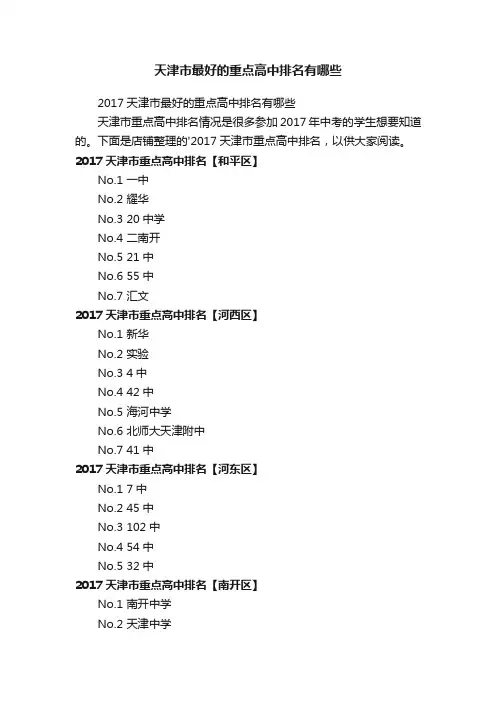 天津市最好的重点高中排名有哪些