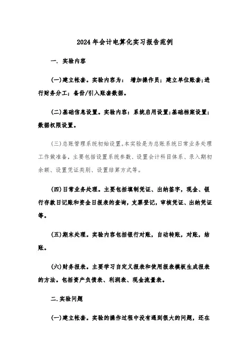 2024年会计电算化实习报告范例（3篇）