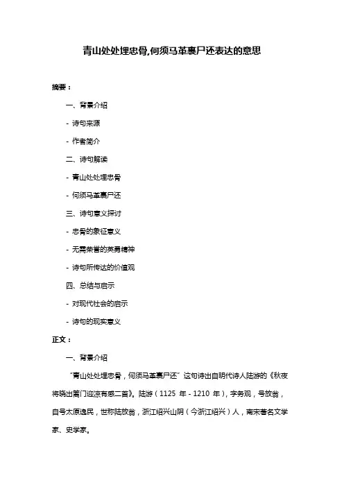 青山处处埋忠骨,何须马革裹尸还表达的意思