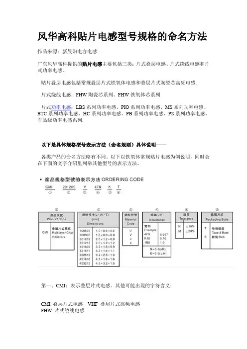 风华高科贴片电感型号规格的命名方法