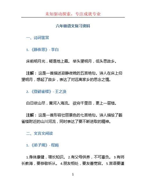 六年级语文复习资料