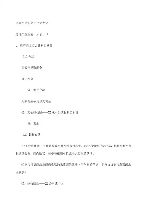 房地产企业会计分录大全