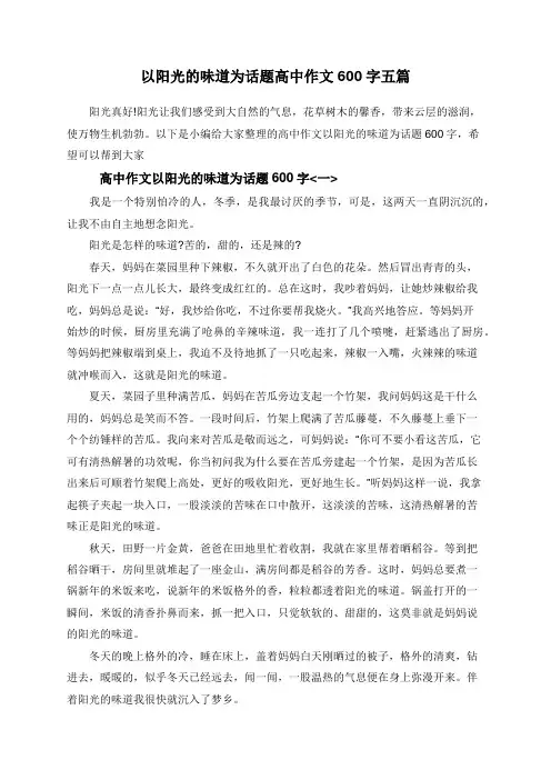 以阳光的味道为话题高中作文600字五篇