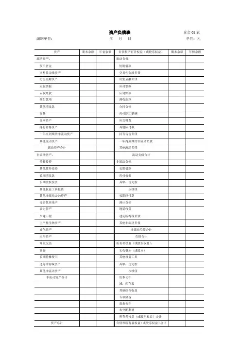 【良心出品】2019年最新资产负债表(样表)