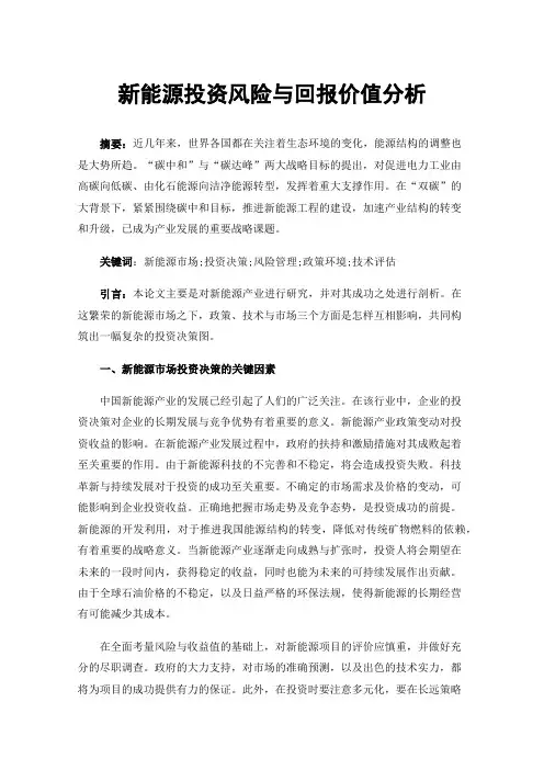 新能源投资风险与回报价值分析